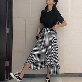 ワンピース 切り替えワンピース 春夏 レディース ギンガムチェック ドッキングワンピ ロング丈 送料無料 即日発送-6