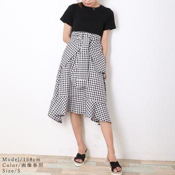 ワンピース 切り替えワンピース 春夏 レディース ギンガムチェック ドッキングワンピ ロング丈 送料無料 即日発送-7