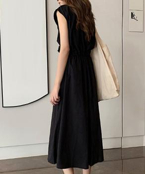 ワンピース リネンワンピース レディース ウエストゴム チェック柄 ロングワンピース ウエストシャーリング 送料無料 即日発送-3