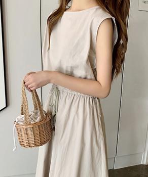 ワンピース リネンワンピース レディース ウエストゴム チェック柄 ロングワンピース ウエストシャーリング 送料無料 即日発送-5