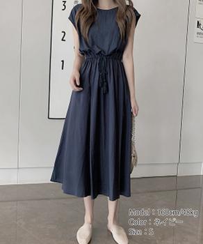 ワンピース リネンワンピース レディース ウエストゴム チェック柄 ロングワンピース ウエストシャーリング 送料無料 即日発送-6