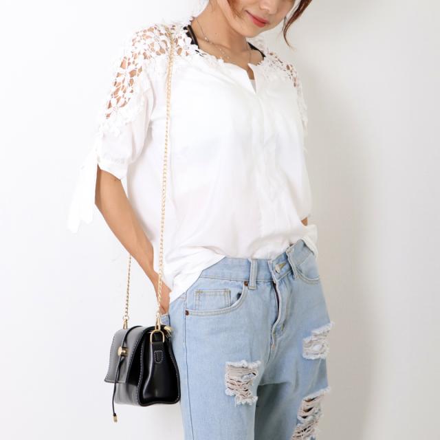 フラワーレース ブラウス レディース 半袖シャツ チュニック Vネック プルオーバー ゆったり 送料無料 即日発送-6