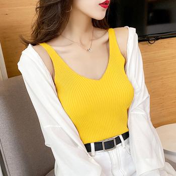 タンクトップ Vネック サマーニット ノースリーブ ニットキャミソール レディース シンプル 送料無料 即日発送-9