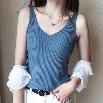 タンクトップ Vネック サマーニット ノースリーブ ニットキャミソール レディース シンプル 送料無料 即日発送-6