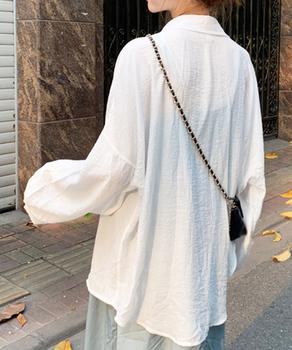 カーディガン 春夏 レディース シフォンブラウス 長袖 ロング丈トップス 体型カバー羽織り 送料無料 即日発送-3