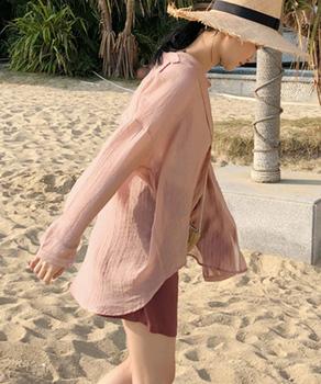 カーディガン 春夏 レディース シフォンブラウス 長袖 ロング丈トップス 体型カバー羽織り 送料無料 即日発送-5