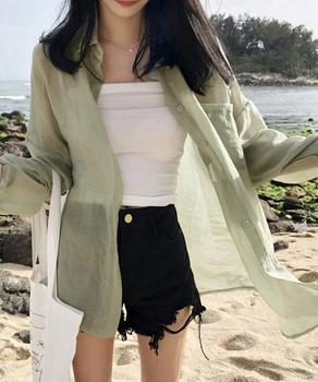 カーディガン 春夏 レディース シフォンブラウス 長袖 ロング丈トップス 体型カバー羽織り 送料無料 即日発送-7