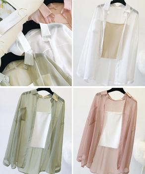 カーディガン 春夏 レディース シフォンブラウス 長袖 ロング丈トップス 体型カバー羽織り 送料無料 即日発送-8