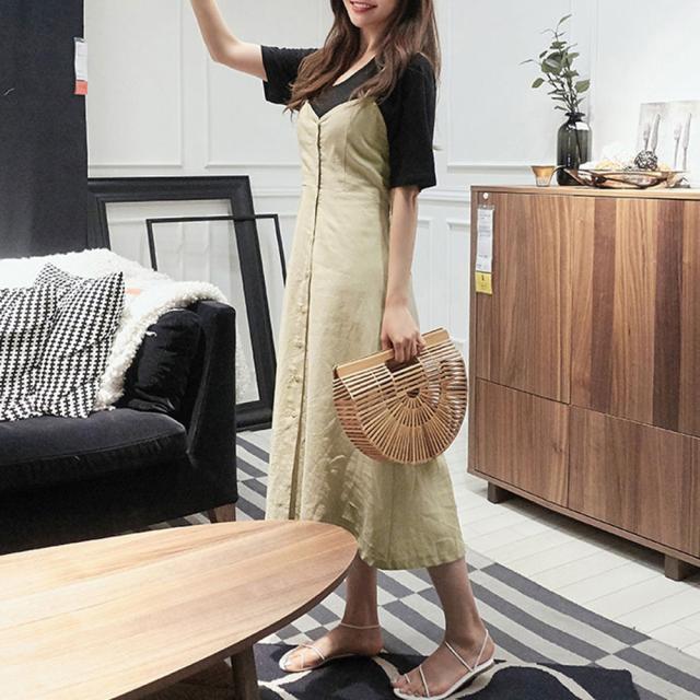 ワンピース サロペット ワンピース レディース オールインワン ジャンパースカート バックリボン 送料無料 即日発送-5