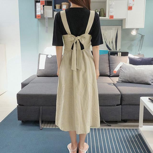 ワンピース サロペット ワンピース レディース オールインワン ジャンパースカート バックリボン 送料無料 即日発送-8