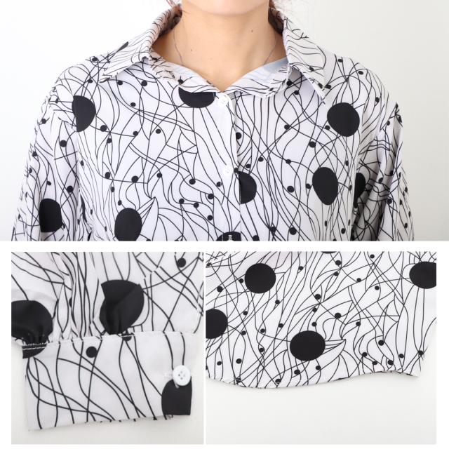 ブラウス 柄シャツ レトロ レディース おしゃれ 幾何学プリント 長袖 トップス 夏春秋 送料無料 即日発送-9
