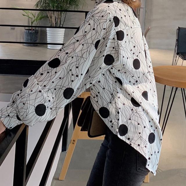 ブラウス 柄シャツ レトロ レディース おしゃれ 幾何学プリント 長袖 トップス 夏春秋 送料無料 即日発送-3