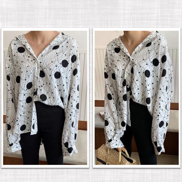 ブラウス 柄シャツ レトロ レディース おしゃれ 幾何学プリント 長袖 トップス 夏春秋 送料無料 即日発送-4