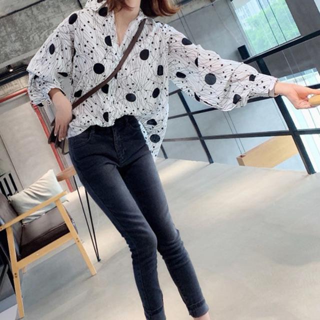 ブラウス 柄シャツ レトロ レディース おしゃれ 幾何学プリント 長袖 トップス 夏春秋 送料無料 即日発送-5