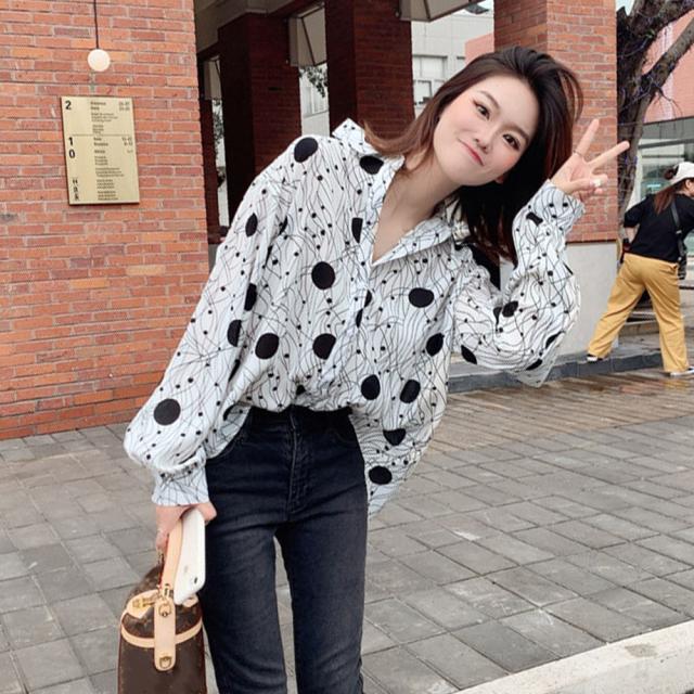 ブラウス 柄シャツ レトロ レディース おしゃれ 幾何学プリント 長袖 トップス 夏春秋 送料無料 即日発送-6