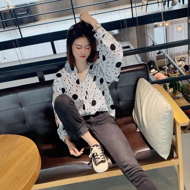 ブラウス 柄シャツ レトロ レディース おしゃれ 幾何学プリント 長袖 トップス 夏春秋 送料無料 即日発送-7