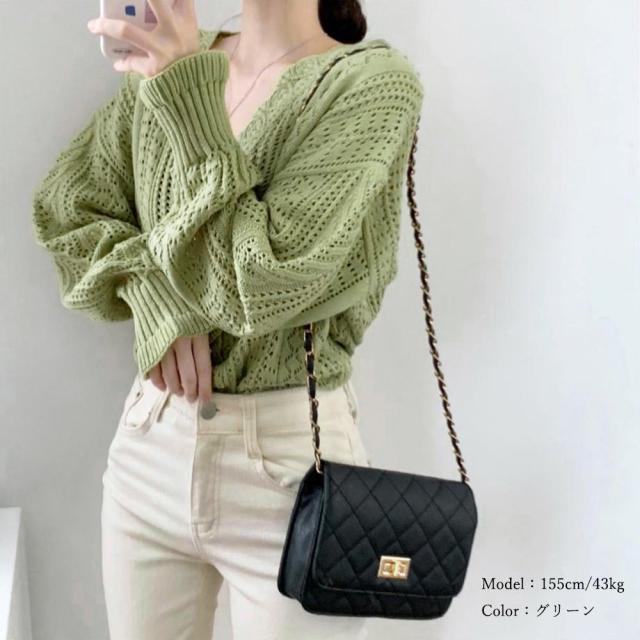 ニットカーディガン レディース 透かし レース編みカーデ 春 Vネックニット 長袖 送料無料 即日発送-9