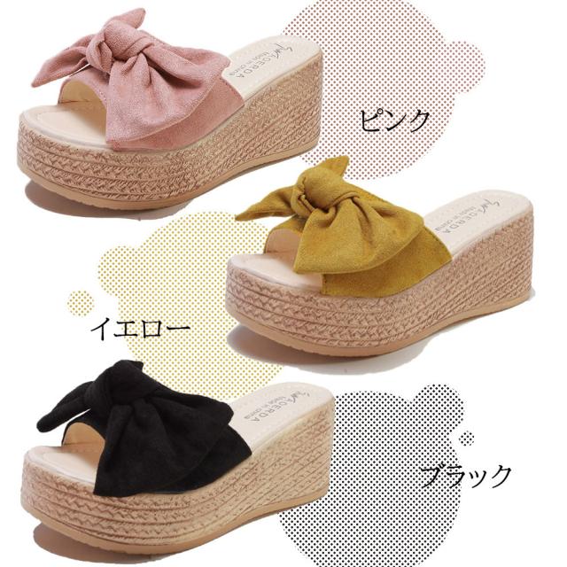 サンダル 厚底サンダル レディース ウエッジソール サマー リボンサンダル リゾートサンダル 歩きやすい 送料無料 即日発送-1