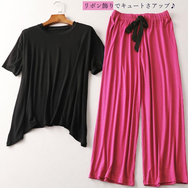 ルームウェア 上下レディース パジャマ 2点半袖 部屋着ゆったり 送料無料 即日発送-4