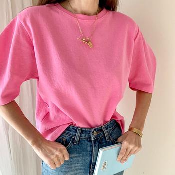 パフスリーブ Tシャツ レディース 夏 半袖 カットソー ラウンドネック トップス カジュアル 送料無料 即日発送-9