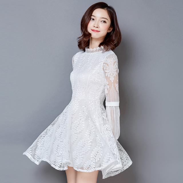 ワンピース 総レース レディース フレアワンピ スカラップ ベルト付き パーティードレス 送料無料 即日発送-3