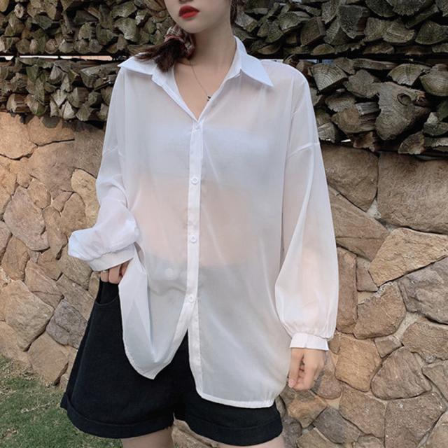 ロングカーディガン 春夏 レディース 長袖 トップス イレギュラーヘム シャツブラウス 透け感 送料無料 即日発送-4