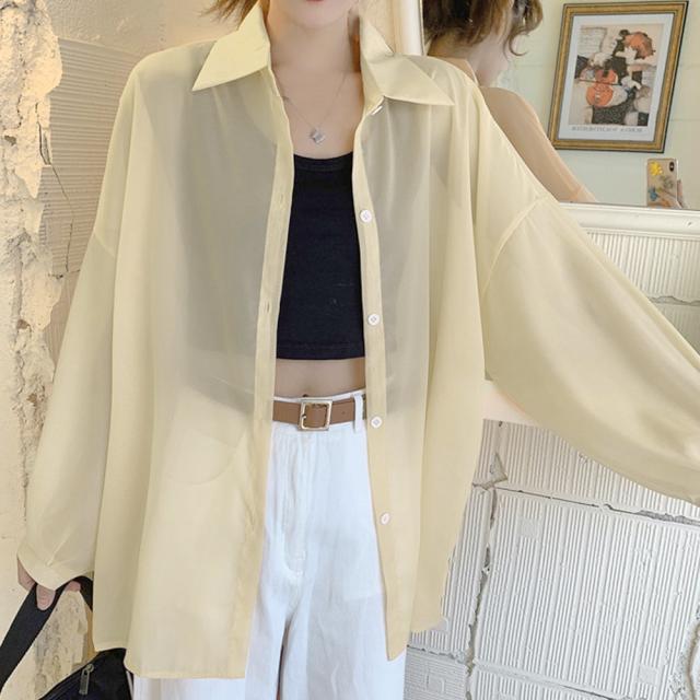 ロングカーディガン 春夏 レディース 長袖 トップス イレギュラーヘム シャツブラウス 透け感 送料無料 即日発送-5