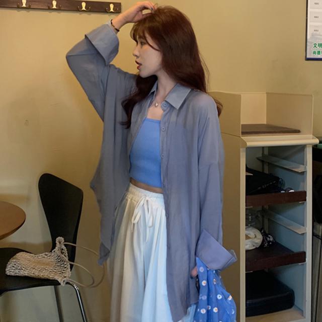 ロングカーディガン 春夏 レディース 長袖 トップス イレギュラーヘム シャツブラウス 透け感 送料無料 即日発送-6