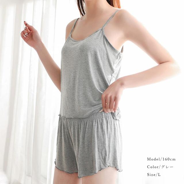 ルームウエア レディース 部屋着 2点キャミソール ショーパン 柔らか パジャマ 送料無料 即日発送-5