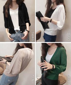 薄手 カーディガン レディース ドルマン 透け感 羽織 リブ ゆったり ボリューム袖 トップス 送料無料 即日発送-1