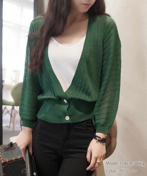 薄手 カーディガン レディース ドルマン 透け感 羽織 リブ ゆったり ボリューム袖 トップス 送料無料 即日発送-6