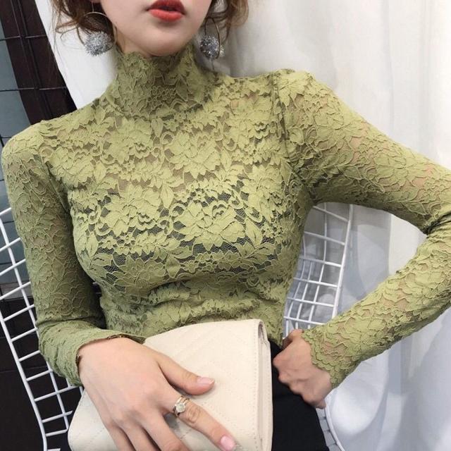 総レース カットソー レディース 花柄 シースルー ハイネック トップス エレガント セクシー 送料無料 即日発送-6