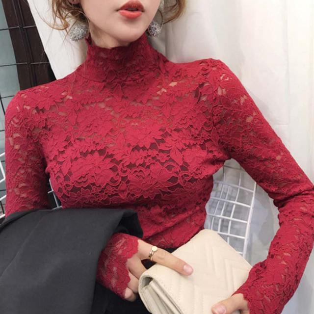 総レース カットソー レディース 花柄 シースルー ハイネック トップス エレガント セクシー 送料無料 即日発送-8