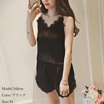 ルームウエア セットアップ レディース レース パジャマ ゆったり 部屋着 無地 薄手 送料無料 即日発送-3