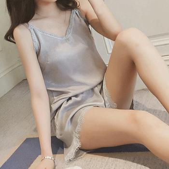 ルームウエア セットアップ レディース レース パジャマ ゆったり 部屋着 無地 薄手 送料無料 即日発送-5