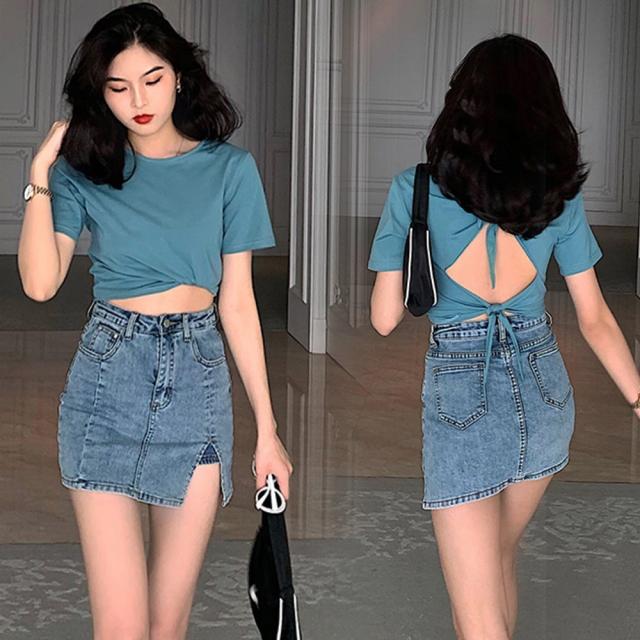 ミニ丈 キュロットスカート レディース デニム スリット入り ショート丈 スカート 送料無料 即日発送-9