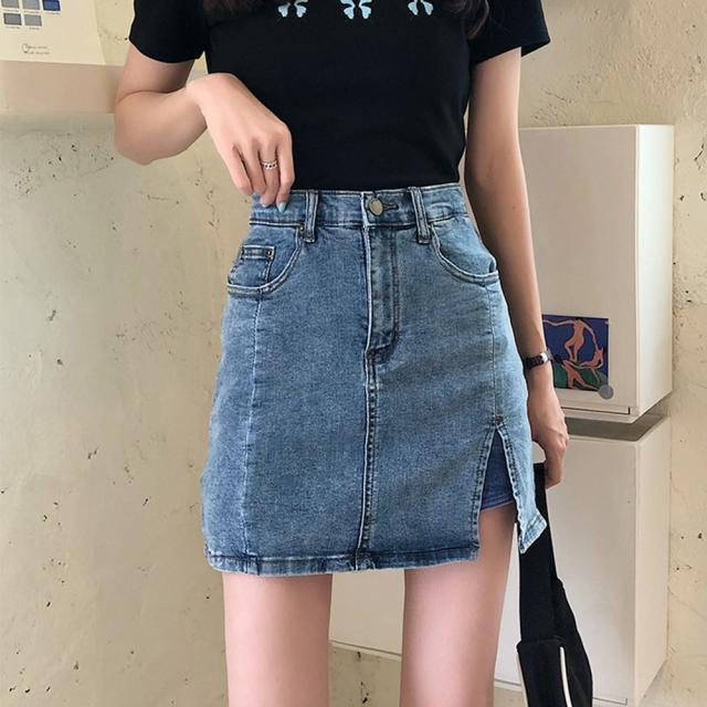 ミニ丈 キュロットスカート レディース デニム スリット入り ショート丈 スカート 送料無料 即日発送-3