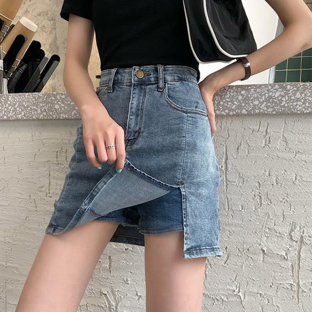 ミニ丈 キュロットスカート レディース デニム スリット入り ショート丈 スカート 送料無料 即日発送-4