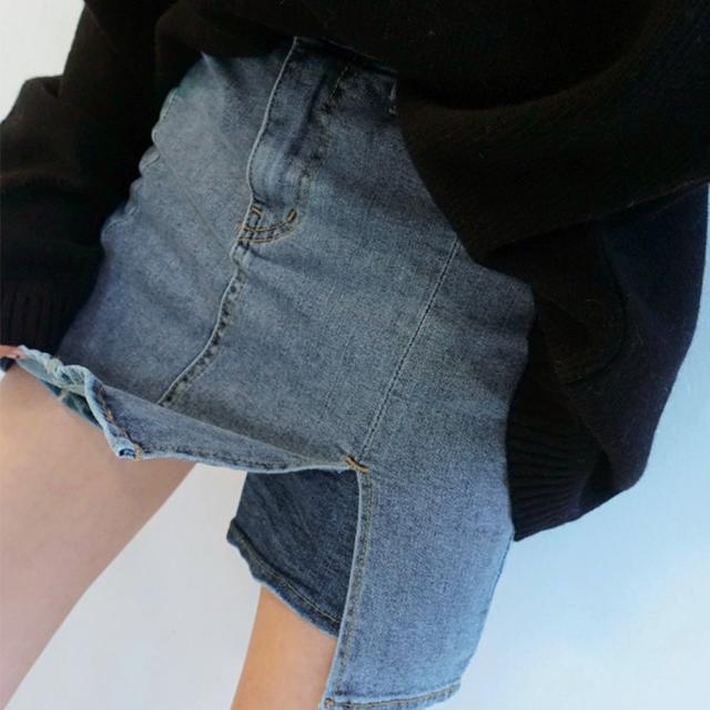 ミニ丈 キュロットスカート レディース デニム スリット入り ショート丈 スカート 送料無料 即日発送-7