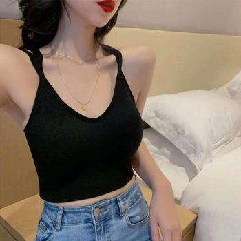 ブラ カップ入り ブラキャミ レディース バックレースアップ Vネック ヨガ キャミソール 送料無料 即日発送-5