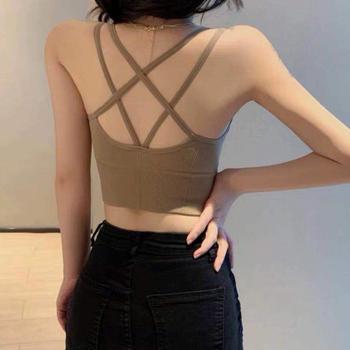 ブラ カップ入り ブラキャミ レディース バックレースアップ Vネック ヨガ キャミソール 送料無料 即日発送-6