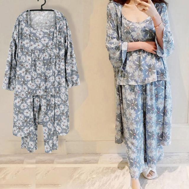 ルームウェア 3点レディース 花柄 パジャマ カーディガン ナイトウェア パンツ 送料無料 即日発送-3