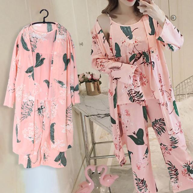 ルームウェア 3点レディース 花柄 パジャマ カーディガン ナイトウェア パンツ 送料無料 即日発送-5