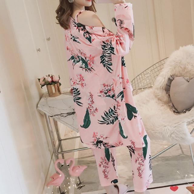 ルームウェア 3点レディース 花柄 パジャマ カーディガン ナイトウェア パンツ 送料無料 即日発送-6