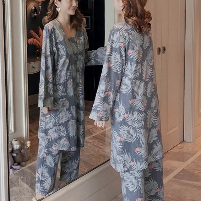 ルームウェア 3点レディース 花柄 パジャマ カーディガン ナイトウェア パンツ 送料無料 即日発送-8