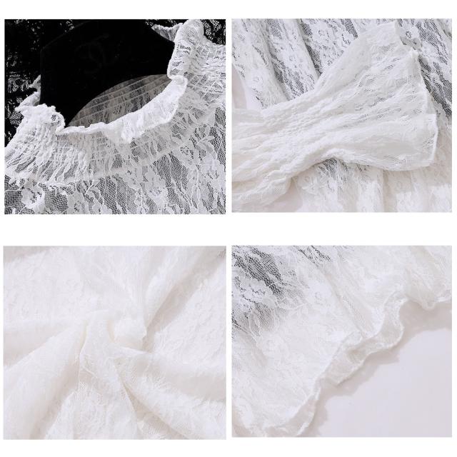 レース ブラウス レディース フリル シースルー トップス 花柄 プチハイネック きれいめ 送料無料 即日発送-2