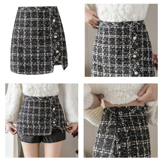 ツイード スカート レディース ショート丈 チェック柄 台形スカート ハイウエス Aライン 送料無料 即日発送-2