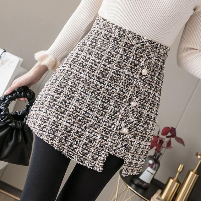 ツイード スカート レディース ショート丈 チェック柄 台形スカート ハイウエス Aライン 送料無料 即日発送-7
