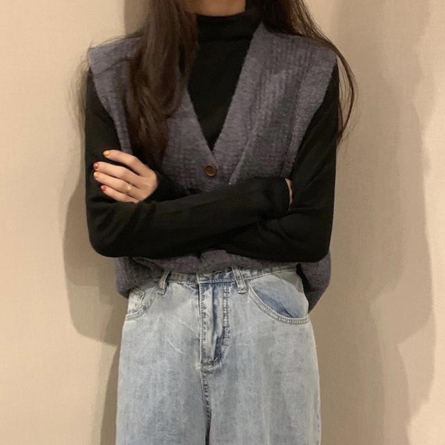 Vネック ニットベスト レディース ノースリーブ 開襟セーター 袖なし ニットトップス 秋冬 送料無料 即日発送-3