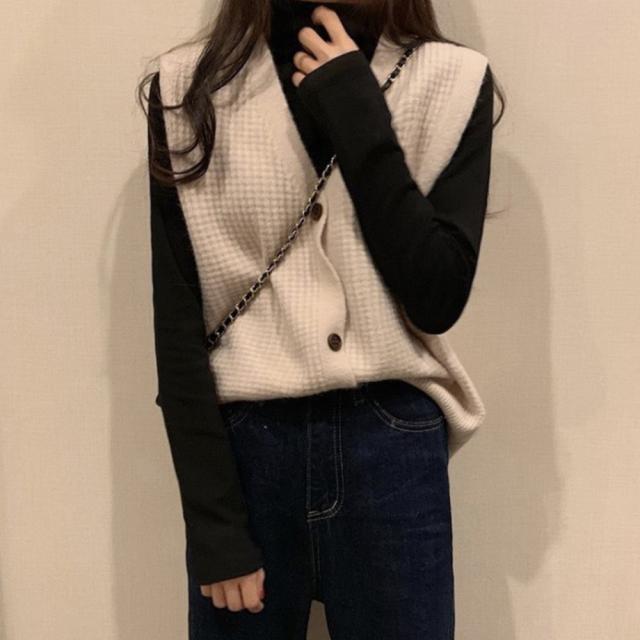 Vネック ニットベスト レディース ノースリーブ 開襟セーター 袖なし ニットトップス 秋冬 送料無料 即日発送-4